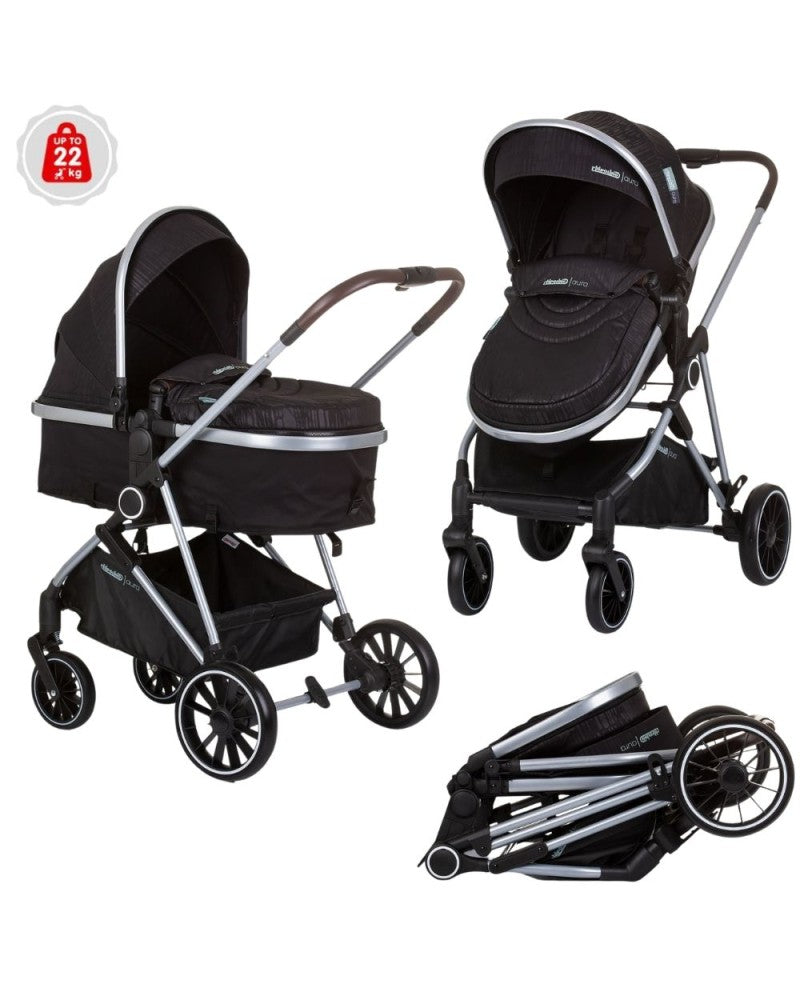 PACK Carrito duo convertible AURA obsidian silver + Silla de auto TOURINO grey mix