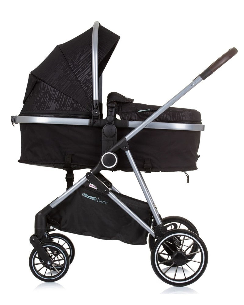 PACK Carrito duo convertible AURA obsidian silver + Silla de auto TOURINO grey mix