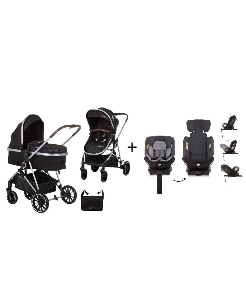 PACK Carrito duo convertible AURA obsidian silver + Silla de auto TOURINO grey mix